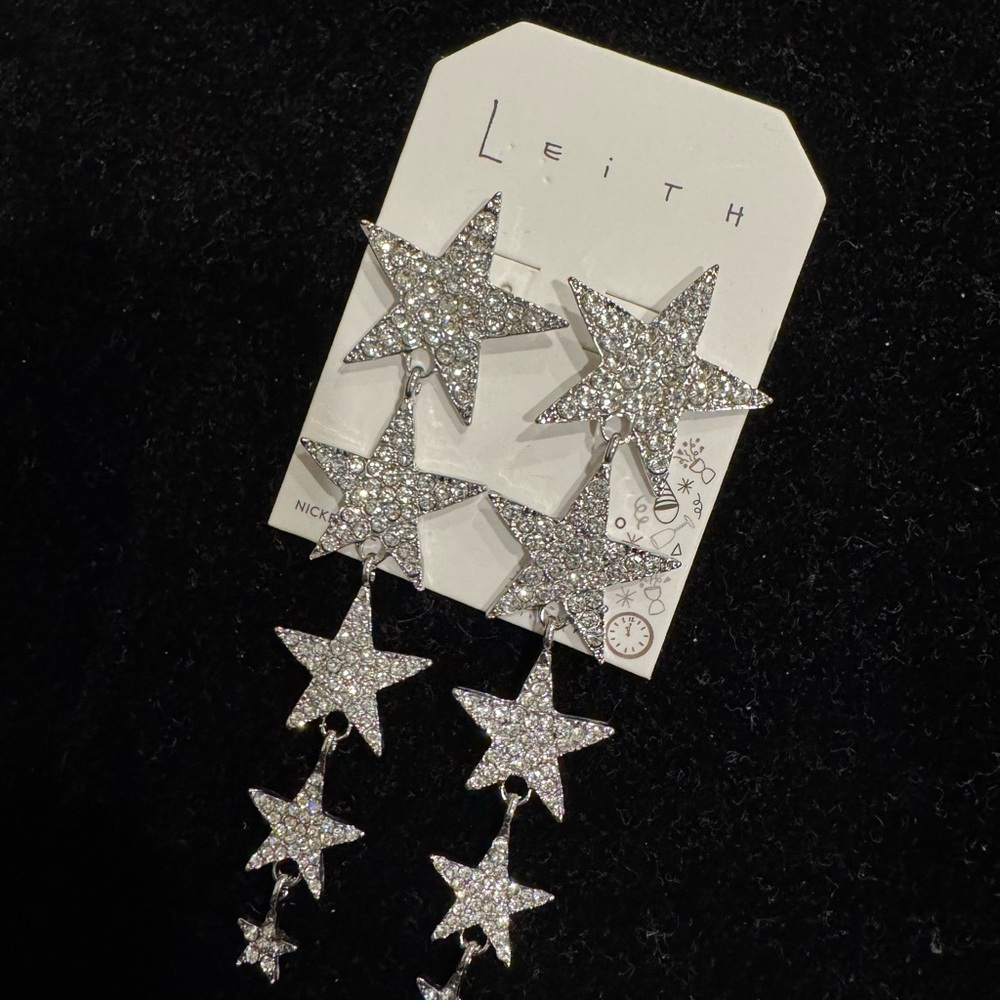 Leith Glittering Silver Star Statement Drop Earri… - image 3
